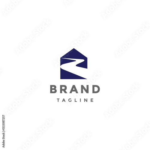 Free Download River Line Curve In House Silhouette Logo Design. Curved Road Line In House Silhouette Logo Design. - GFXLoad