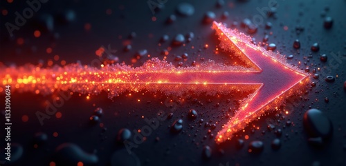 A dynamic glowing arrow signifies movement and direction, ideal for digital design, technology, and innovation themes.