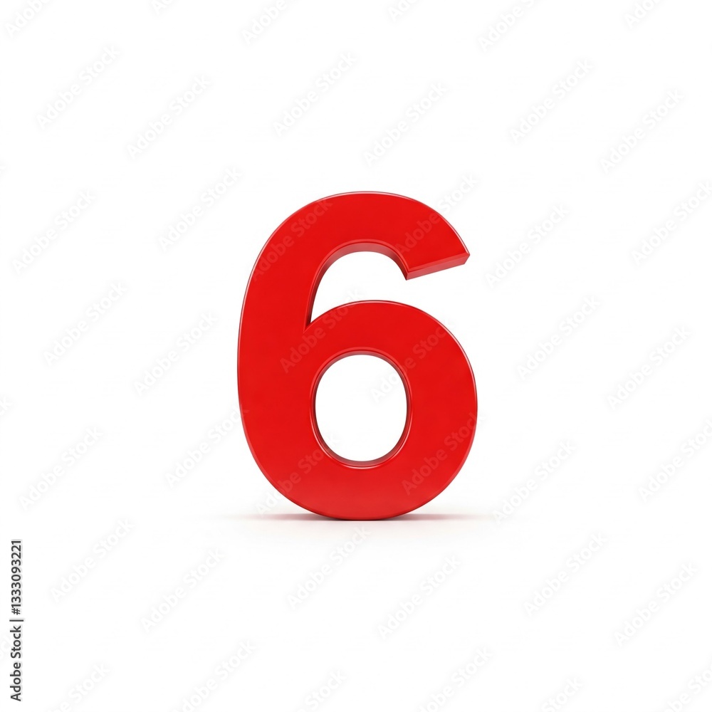 The number six in red color is on a white background.
The number six in red color is on a white background.