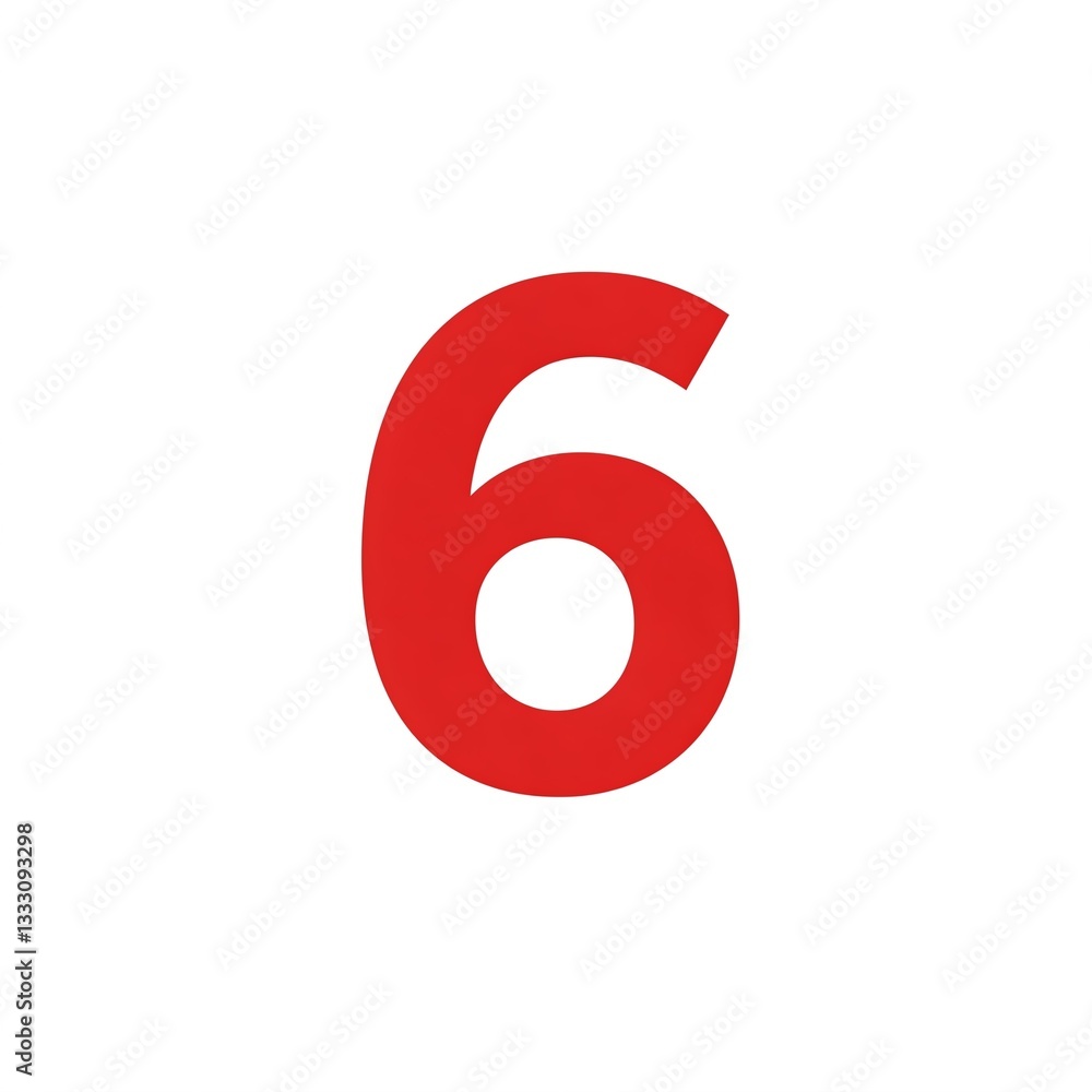 The number six in red color is on a white background.
The number six in red color is on a white background.
