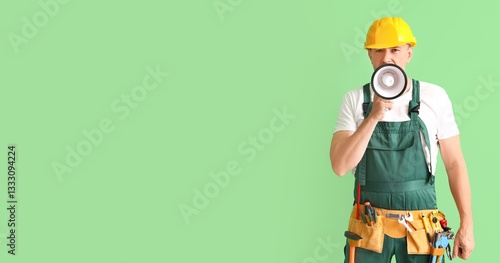 Mature builder shouting int...