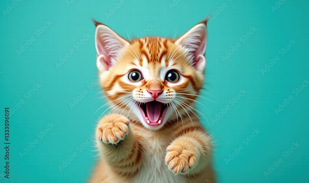 A playful orange kitten with a joyful expression, perfect for pet-related themes, marketing campaigns, or childrens products. A playful orange kitten with a joyful expression, perfect for pet-related themes, marketing campaigns, or childrens products.
