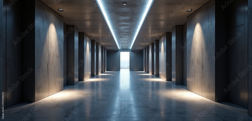 A modern, minimalist hallway illuminated by sleek lighting, perfect for corporate, architectural, or interior design projects. A modern, minimalist hallway illuminated by sleek lighting, perfect for corporate, architectural, or interior design projects.