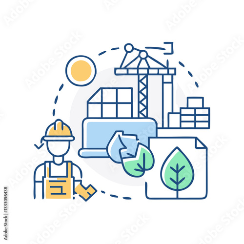 Eco-friendly construction icon, symbolizing sustainable technologies and care for nature
