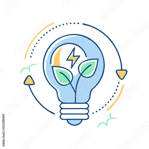Eco lightbulb icon, symbolizing energy saving and care for nature