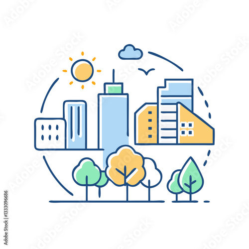 Green city icon, symbolizing eco-friendly urbanism, sustainable development, and a clean environment