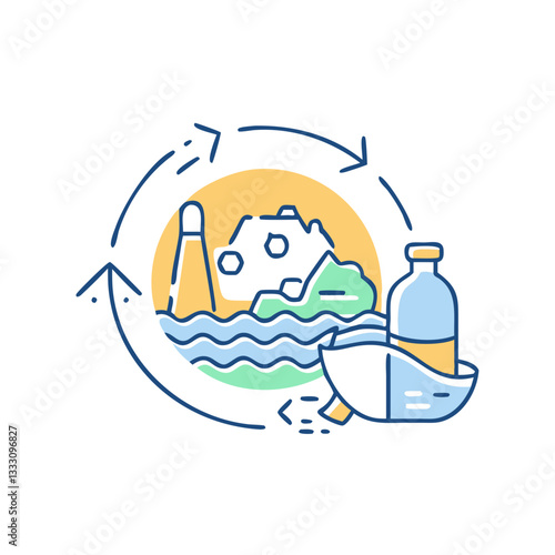 Ocean cleanup icon, symbolizing care for marine ecology and environmental protection