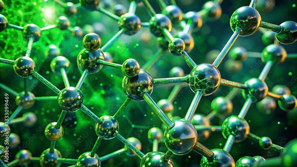 Vibrant Green Molecular Structure Close-up - High-Resolution Stock Photo