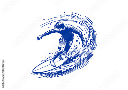 Surfer hand drawn sketch vector illustration