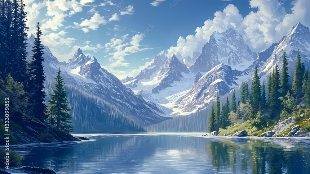 dramatic towering snow mountain vista dramatic towering snow mountain vista