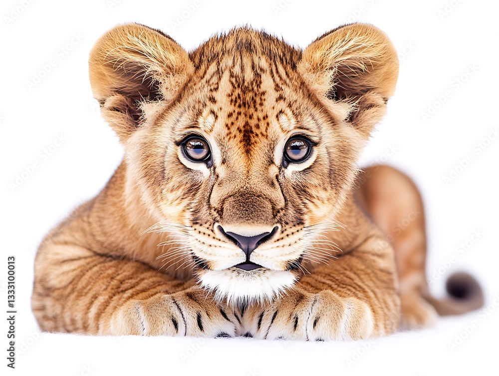 Obraz premium Cute Lion Cub for White Background, Studio Shot.