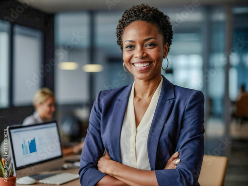 Happy smiling African-American businesswoman at work