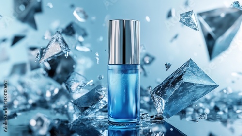 Invigorating blue beauty product, revitalizing essence with a burst of coolness
