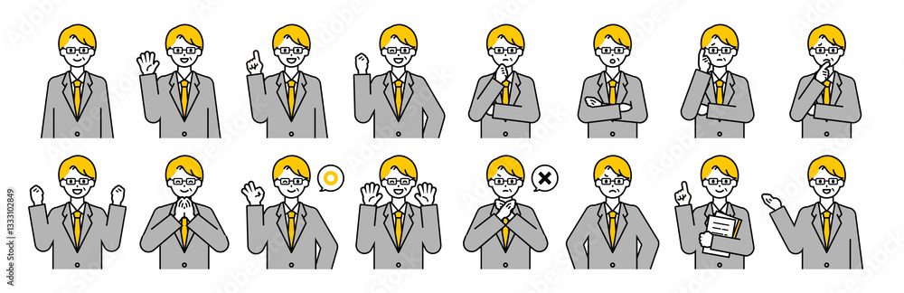 上半身のポーズセット_シンプルな「シニアのビジネスマン」 上半身のポーズセット_シンプルな「シニアのビジネスマン」