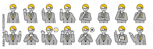 上半身のポーズセット_シンプルな「シニアのビジネスマン」