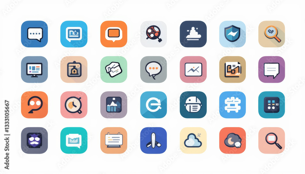 Colorful icons representing various digital tools and applications Colorful icons representing various digital tools and applications