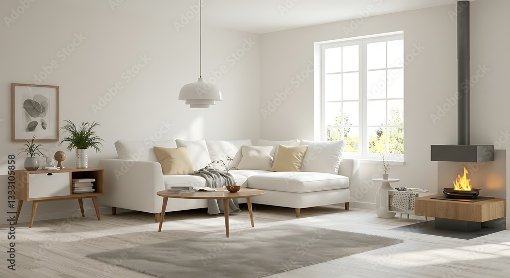 Fototapeta premium Cozy Minimalist Living Room with Neutral Colors and Modern Décor