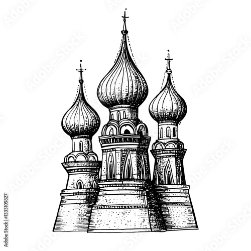 Engraved vintage illustration of domed architecture featuring ornate towers and intricate details