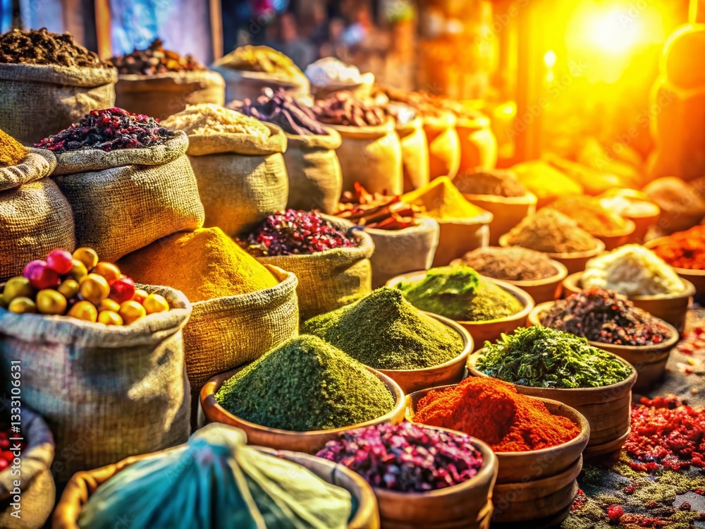 Fototapeta premium Vibrant Indian Tea Market: Assortment of Aromatic Teas