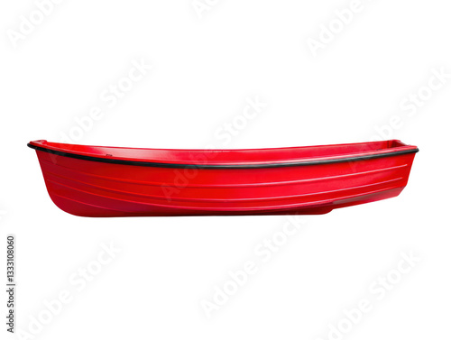 Red fishing boat on calm water coastal setting photography bright environment side view tranquility concept