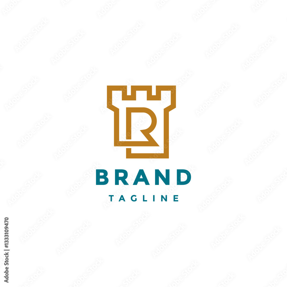 Initial Royal R Letter Castle Logo Design. Outline of Letter R Inside the Castle Logo Design. Initial Royal R Letter Castle Logo Design. Outline of Letter R Inside the Castle Logo Design.
