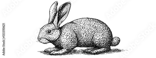 Engraved vintage illustration of a rabbit in intricate detail showcasing natural features and textures