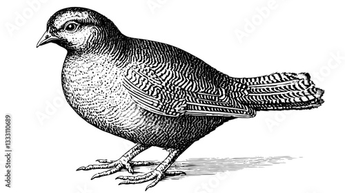 Engraved vintage illustration of a bird showcasing detailed feathers and stance
