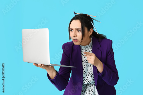 Funny stressed businesswoma...
