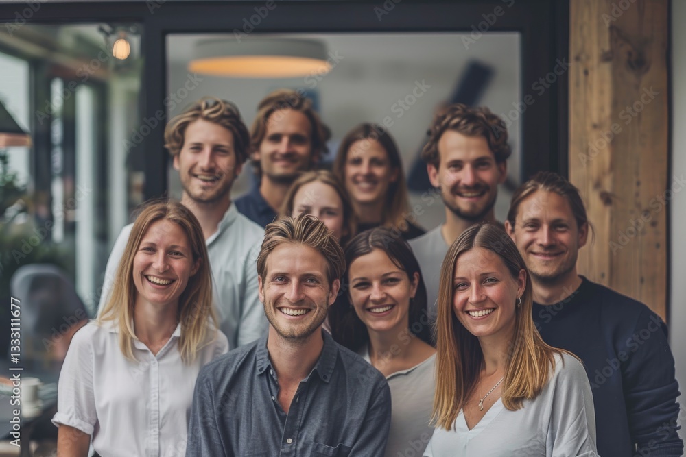 Group of business people standing in a row and smiling at the camera Group of business people standing in a row and smiling at the camera