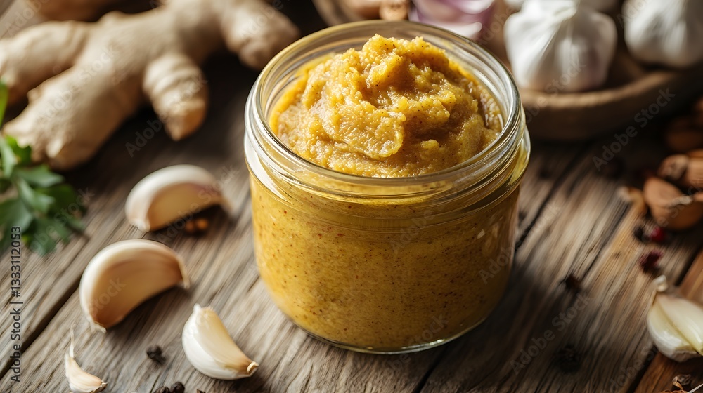 Ginger and garlic paste blended mixture. Ginger and garlic paste blended mixture.
