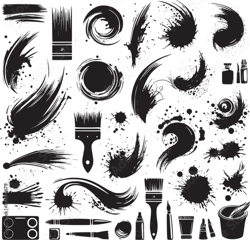 Vector illustration of a set of abstract elements, brushes for drawing