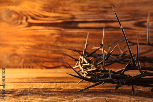 Crown of thorns on wooden b...
