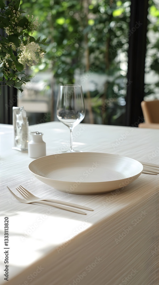 Fototapeta premium Elegant Table Setting with White Plate and Glass
