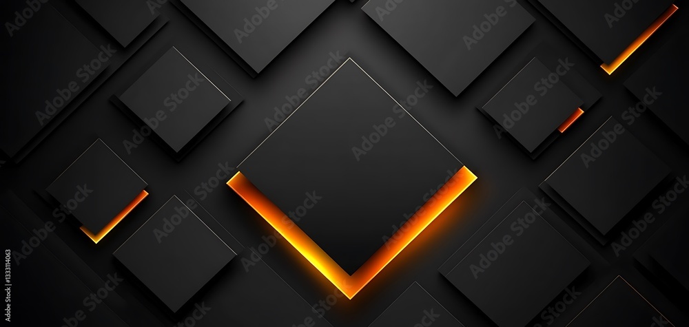 Abstract dark squares with luminous edges in layered arrangement illustration Abstract dark squares with luminous edges in layered arrangement illustration