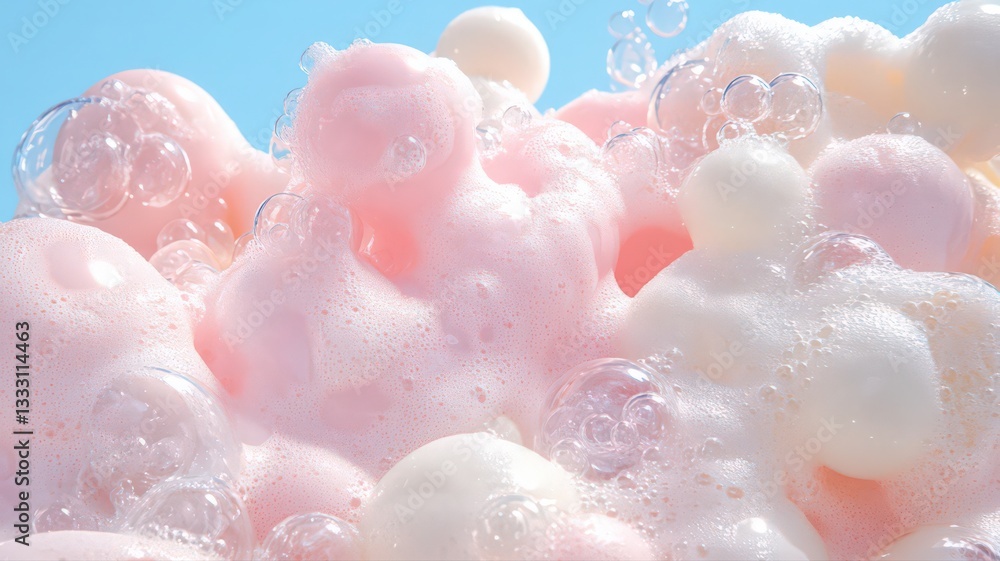 Pink And White Foam Bubbles Against A Blue Sky Pink And White Foam Bubbles Against A Blue Sky
