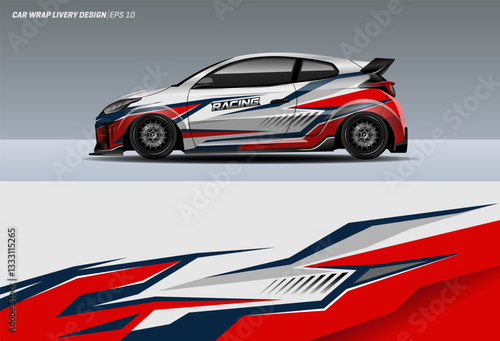 Sporty modern racing car decal livery design. Graphic abstract stripe racing background kit designs