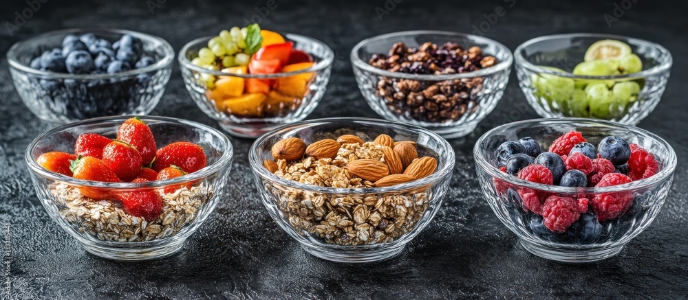 Healthy Breakfast Bowls: Granola, Berries, Fruit & Nuts Healthy Breakfast Bowls: Granola, Berries, Fruit & Nuts