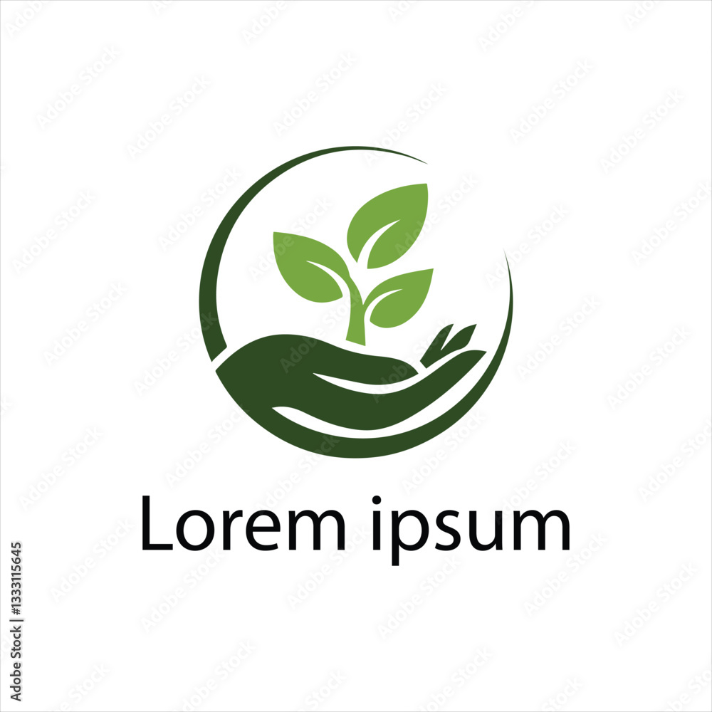 Organic Green Hand with Plant Logo vector Organic Green Hand with Plant Logo vector