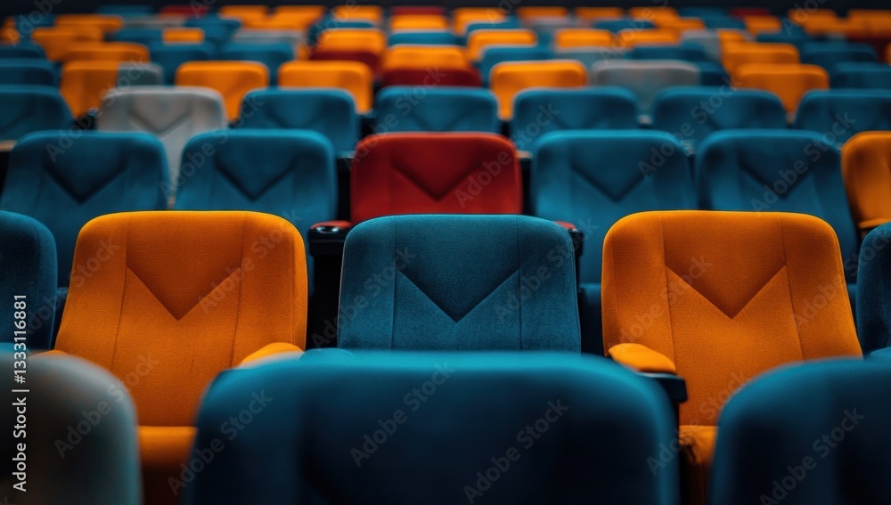 Fototapeta premium Empty Cinema Seats: A Colorful Perspective