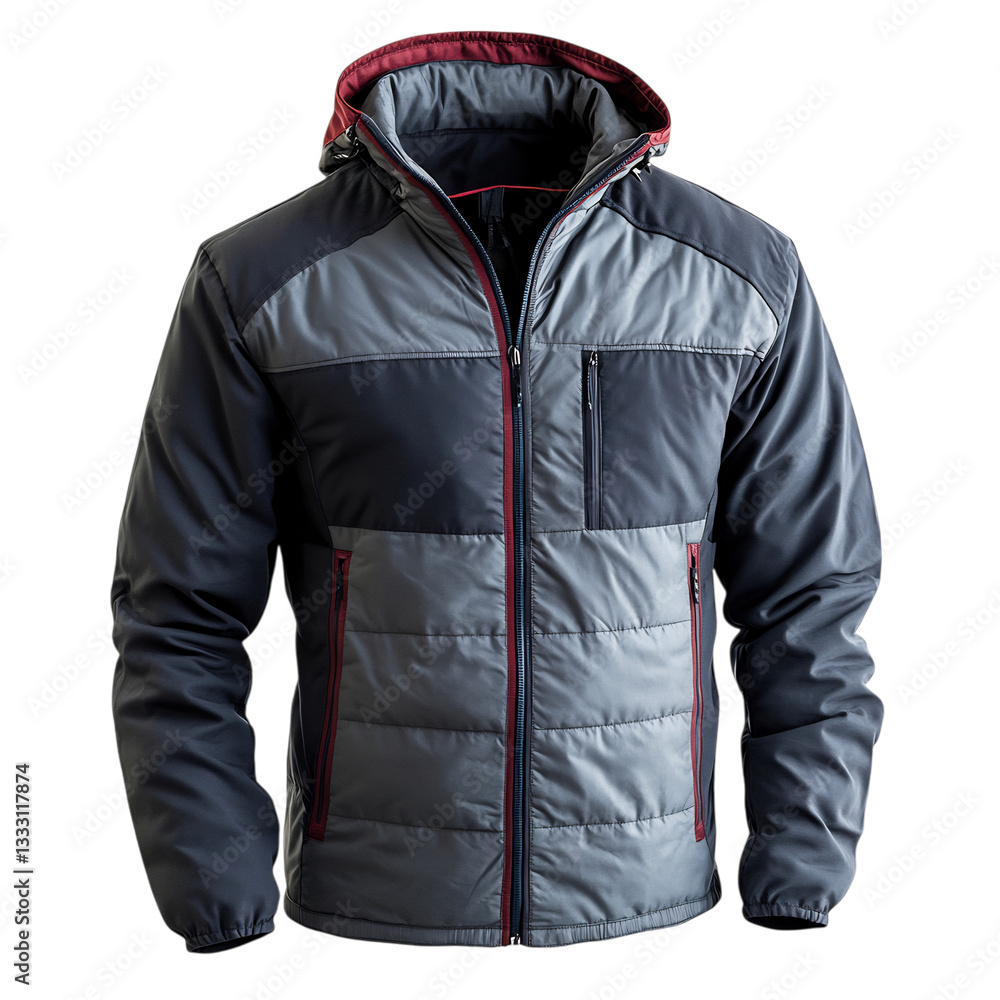 Men's Reversible Thermal Jacket in Gray and Navy Isolated on Transparent Background Men's Reversible Thermal Jacket in Gray and Navy Isolated on Transparent Background
