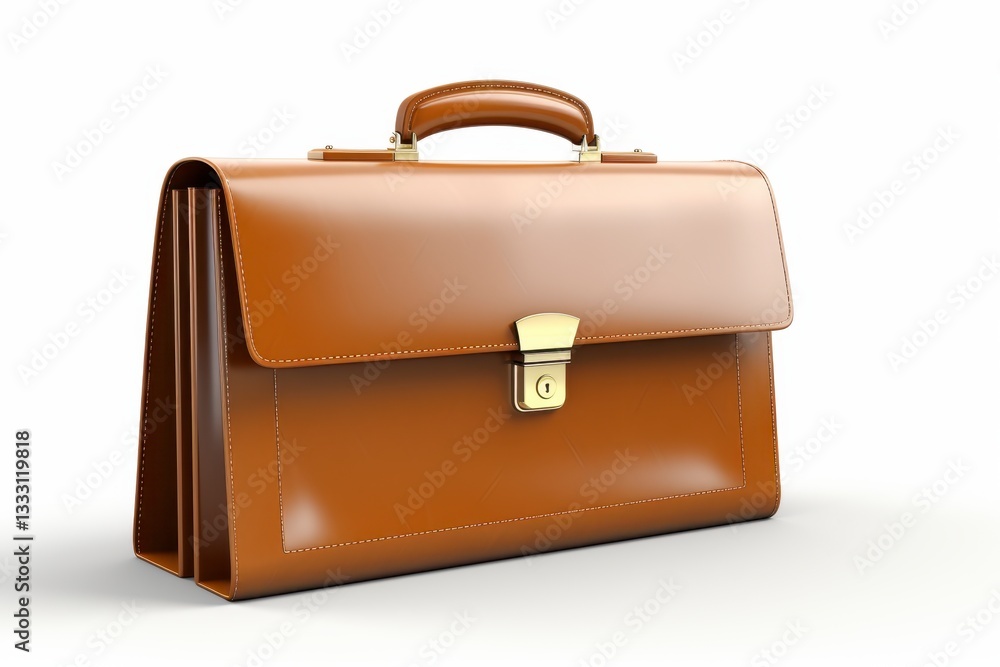 leather colored briefcase with a gold clasp isolated on white background leather colored briefcase with a gold clasp isolated on white background