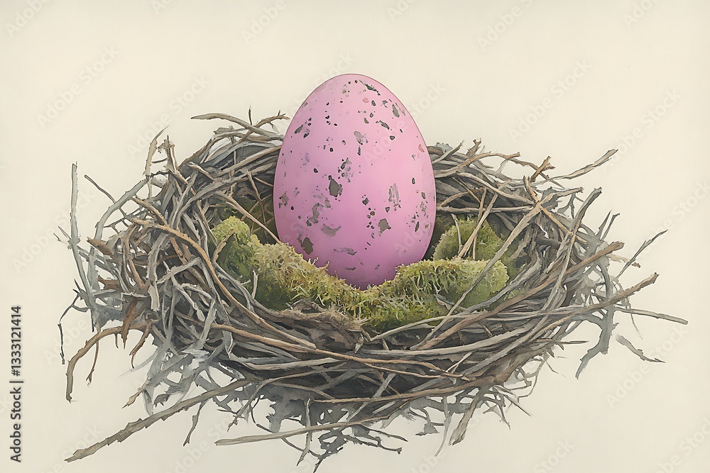 Obraz premium Pink Egg in Rustic Bird Nest.