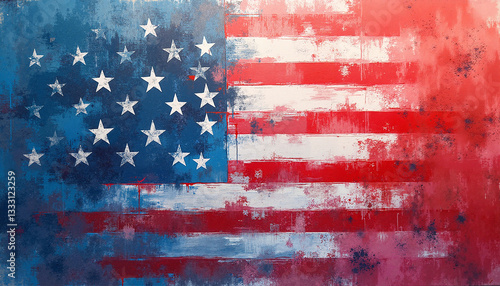 Abstract depiction of the American flag in bold colors, Stars and stripes pattern, U.S. Independence Day 