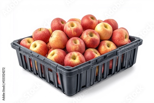 Fresh Red Apples in Black Crate: Organic Harvest at Farmers Market - Perfect for Healthy Eating and Cooking
