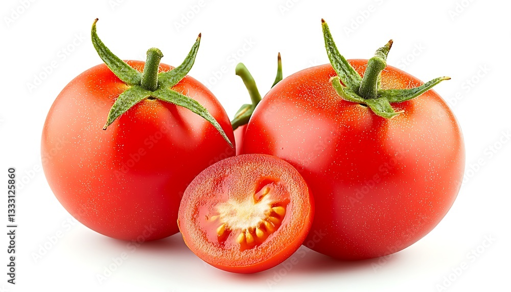 Fototapeta premium Ripe Tomatoes for Sliced, White Background.