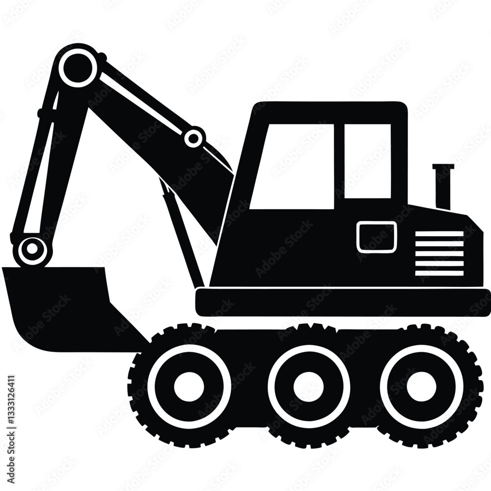 Construction Silhouette: A bold, graphic silhouette of an excavator, showcasing its robust design. Perfect for construction themes and industrial projects. Construction Silhouette: A bold, graphic silhouette of an excavator, showcasing its robust design. Perfect for construction themes and industrial projects.