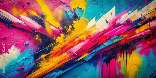 Vibrant Pink, Blue, Yellow Graffiti Abstract Art Background Texture
