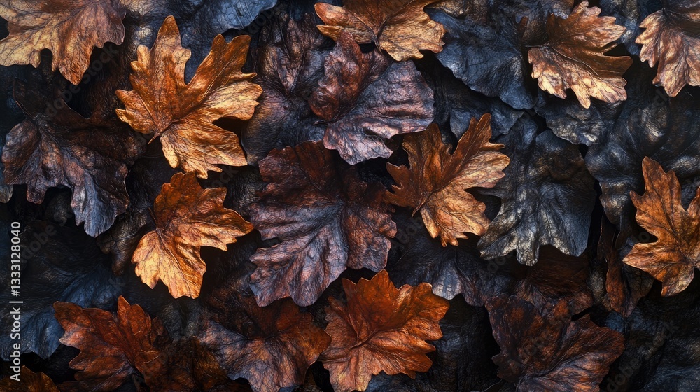 Obraz premium A carefully arranged pile of crumpled paper leaves, adding texture and dimension to the dark backdrop