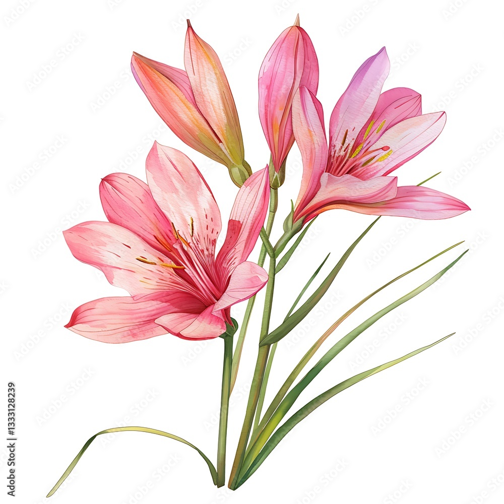 Naklejka premium Watercolor Zephyranthes Isolated on White Background. Beautiful Zephyranthes Flower