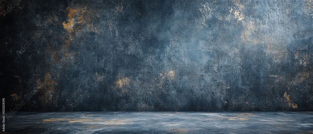 Textured wall with a concrete floor against a dark background creates a moody atmosphere. Textured wall with a concrete floor against a dark background creates a moody atmosphere.